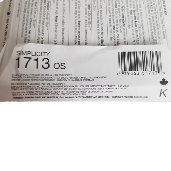 Simplicity 1713 18" Doll Clothes Pattern New - Picture 4 of 4